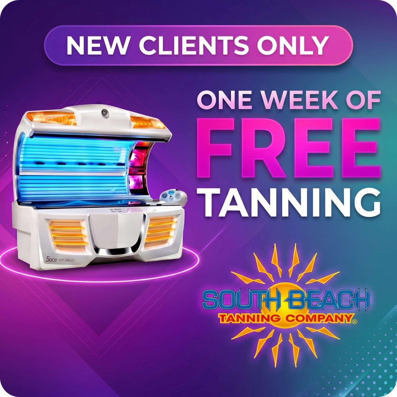 New clients only, one week of free tanning at South Beach Tanning Company